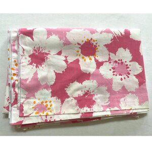 Tex Made Twin Flat Sheet in Pink Floral Colorway Vintage 1970s Retro Bedding
